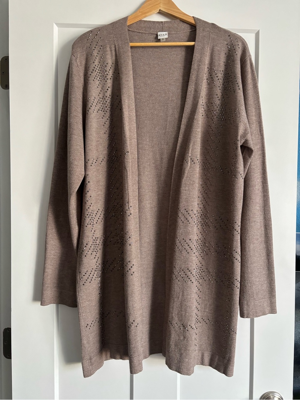 VILA Taupe Open-Front Cardigan with Stud Accents